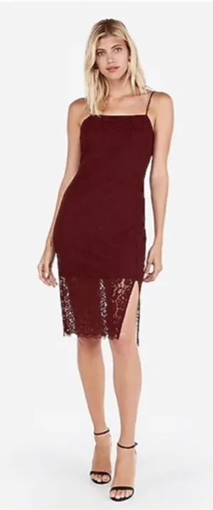 ✨ Express burgundy red Front Slit Lace Sheath Dress✨ thumbnail 1