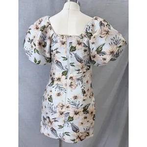 NWT Avantlook Blue Floral Jacquard Puff Sleeve Mini Dress S MSRP $220 thumbnail 2