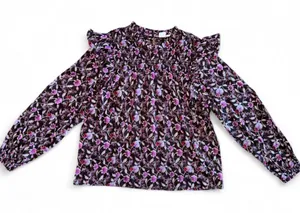 NWT Gap Medium Ruffle Shoulders sleeves Long Long Sleeve Floral High Neck Blouse thumbnail 1