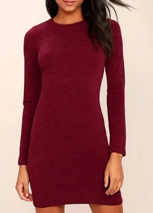 Lulus Burgundy Long Sleeve Ribbed Knit Mock Neck Sweater Dress Size Small‎ thumbnail 1