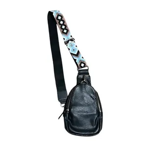 Anthropologie Urban‎ Originals Vegan Leather Sling Bag Geometric Black Strap thumbnail 3