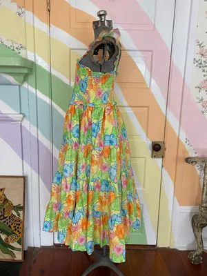 NWOT Ruffle Butts Women’s Hawaiian Floral Smocked Cotton Sun Dress Sz L 💛🎀 thumbnail 6
