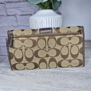 Vintage Coach Signature C Canvas Continental Trifold Wallet Brown Checkbook Long thumbnail 3