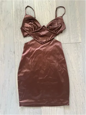 Brown Satin Mini Dress Women's Size Small thumbnail 2