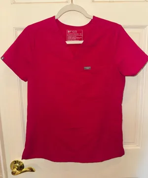 Figs Women's V-Neck Scrub Top in Raspberry Pink thumbnail 1