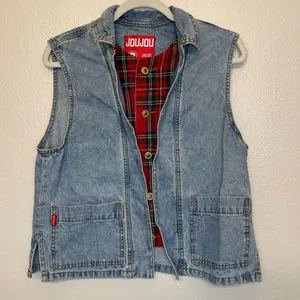 Vintage Denim Y2K Jou Jou‎ Vest Red Plaid Flannel Lining Size S thumbnail 1
