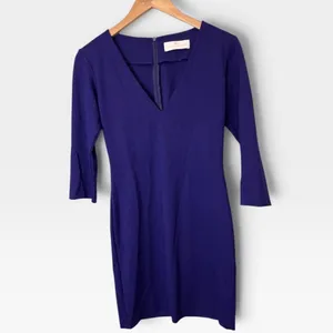 Amanda Uprichard Womens Purple Ponti V-Neck 3/4 Sleeve Sheath Mini Dress Medium thumbnail 2