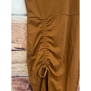 Free People Maxi Dress Bodycon Cinch Tie Slit Rust Orange Minimalist Fall Small thumbnail 3