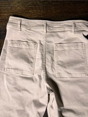 Zara Cream High-Waisted Wide Leg Cropped Jeans Frayed Hem Size 10 thumbnail 6