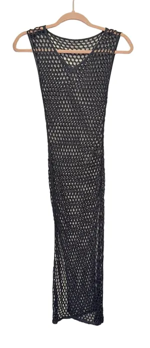 Shein Periwinkle Crochet‎ Fishnet Maxi Dress XS Sheer Bodycon Festival Goth thumbnail 1