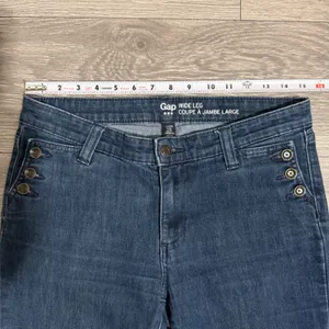 Gap Size 6 28R Women Wide Leg‎ Sailor Jeans Dark Wash Blue Denim Button Detail thumbnail 4