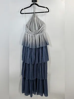 Line & Dot Oracle Maxi Dress Denim Blue Halter Tiered Ruffle Formal Gown thumbnail 5
