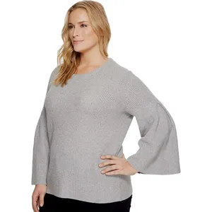 NWT Womens Plus Size 2X Vince Camuto Gray Midweight Bell Sleeve Ribbed Sweater thumbnail 2