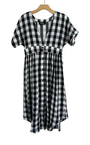 Lulus Checks Out Black‎ White Gingham Button Front Midi Dress Small thumbnail 1