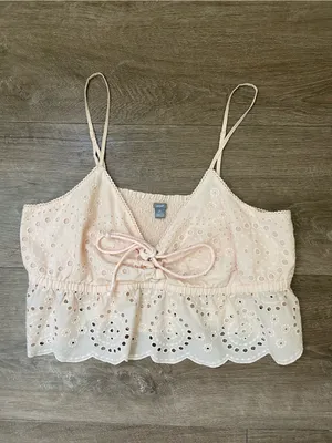 Aerie Eyelet Ruffle Tank Top Size XL Soft Pink Coquette Girl Cottage Feminine thumbnail 7