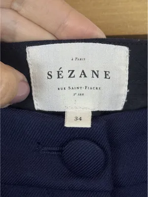 Sézane Phil Trousers Navy Wool Blend High Rise Wide Leg Pants FR 34 US 2 thumbnail 2