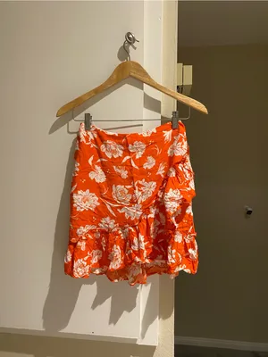 Free People Orange Floral set with tie-Back Cami Top and ruffled mini skirt, xs thumbnail 4