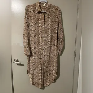 Anine Bing Chelsea Silk Brown Snake Python Dress Long Sleeve Shirt Dress‎ Animal thumbnail 2