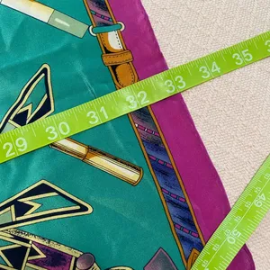 Vintage 100% silk scarf by Cordello. Motif features items from a vanity table. thumbnail 5