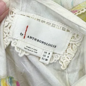 Anthropologie Watercolor Maxi Dress Yellow‎ Pink Blue Smocked Waist Size 4 thumbnail 2