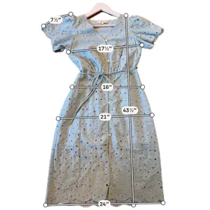 Loft blue eyelet cap sleeve dress tie waist size small petite thumbnail 7