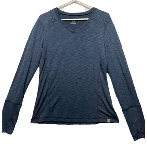 Title Nine Matahari Long Sleeve V-Neck Top Navy Space Dye Thumbholes Womens S thumbnail 1