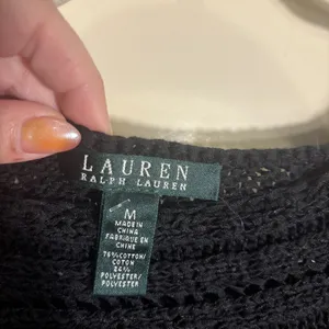 Lauren‎ Ralph Lauren Sweater Medium Cotton Blend Knit Crochet Open Weave Black thumbnail 2