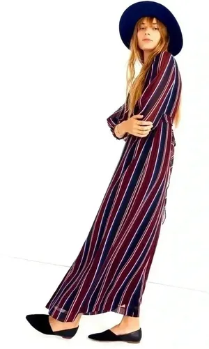 Madewell Wrap-Around Maxi Dress in Stockdale‎ Stripe Maroon Navy Size 00 ($178) thumbnail 1