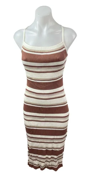 Abercrombie & Fitch Brown Ribbed Knit Cami Slit Tie Tank Midi Bodycon Dress Sz L thumbnail 1