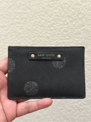 KATE SPADE Haven Lane Graham Glitter Black Crossgrain Leather Card Case Wallet thumbnail 3