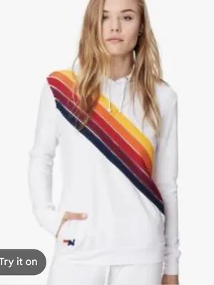Aviator Nation Cross Stripe Pullover Hoodie XS White Rainbow Lounge Beachy Surf thumbnail 3