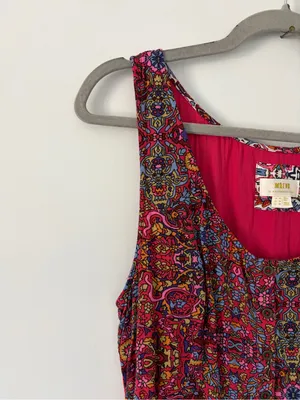 Anthropologie Maeve Violette Sleeveless Asymmetrical Hem Paisley Pink Red Dress thumbnail 3