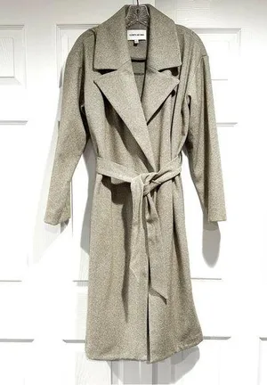 NWOT Elizabeth & James Women's Herringbone Long Belted Coat thumbnail 1