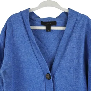 J Crew Blue Merino Wool Cardigan Sweater Womens Small V Neck Button Pockets thumbnail 2