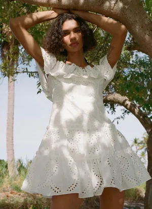 ZARA dress mini crochet boho openwork embroidered white vacation summer thumbnail 10