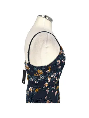 Lulus Evenings with You Floral Velvet Asymmetrical Dress Blue Floral Medium NWT thumbnail 7