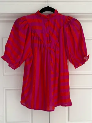 THML Pink/Orange Smocked Neck Ruffle Blouse thumbnail 2