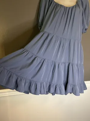 Pinch Dress Womens Small Blue Tiered Babydoll Puff Sleeve Ruffle Hem 3822D thumbnail 6