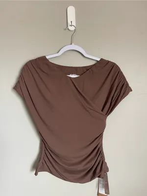 OGL Brown Ruched Crossover Padded Top Sz M thumbnail 6