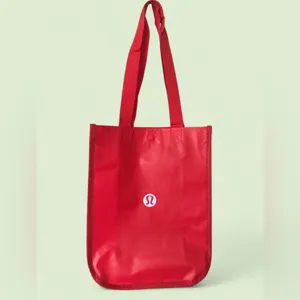 Lululemon Small Reusable Shopping Tote Bag Snap Button Red and White 9" x 11.5” thumbnail 9
