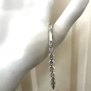 Rhodium plated cubic zirconia hinged bangle bracelet thumbnail 2