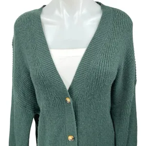 12th Tribe Green Rib Knit Long Sleeve Button Oversized Cardigan Sweater Top Sz M thumbnail 3