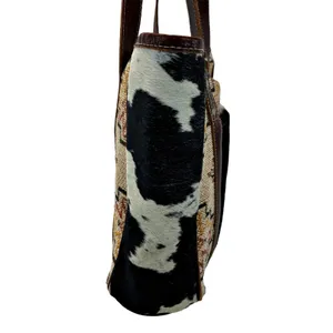 Myra Bag Beautiful Cow Hide Pocket Southwest Aztec Design Tote Bag Boho Western thumbnail 3