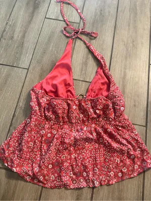 Red Printed Halter Camisole with Ring Accent thumbnail 3