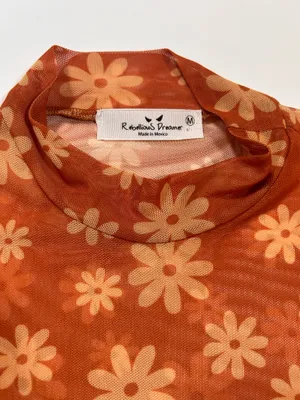 Rebellious Dreamer Orange Daisy Sheer Mesh Mock Neck Top M NWT thumbnail 2