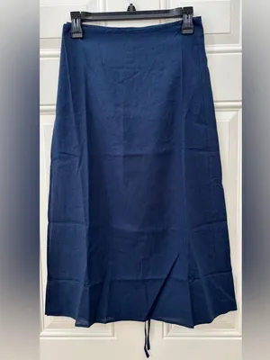 NWT Andie The Wrap Maxi Skirt Women's S/M Navy Blue Tie String Linen Blend thumbnail 1