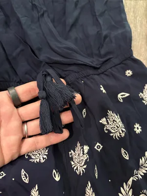 Garage Navy & White Floral Boho Bandana Print Romper XS thumbnail 6