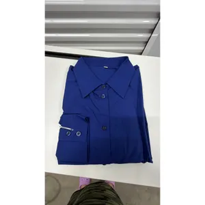 Womens Royal Blue Button Up Long Sleeve Collared Blouse Office Work Shirt size L thumbnail 2