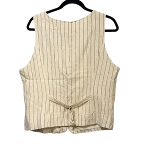 Thread & Supply Women Oatmeal Black Pinstripe Linen Blend Button Front Vest L thumbnail 2