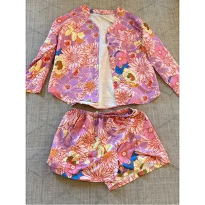 Ekouaer Pink Tropical Floral Button Up Shorts Two Piece Set L thumbnail 2